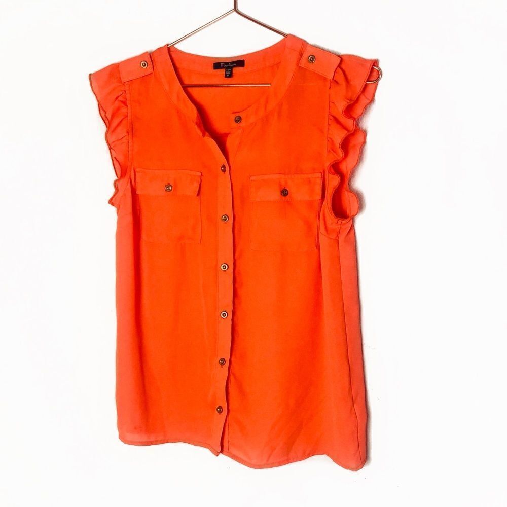 EUC Francesca’s Monteau Orange Flutter Sleeve Top Small